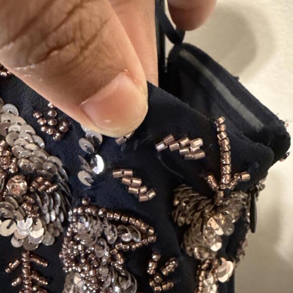 NWT ADRIANNA PAPELL Blue One Shoulder Sequin Trim Overlay Jumpsuit - Size 14 - Picture 9 of 9